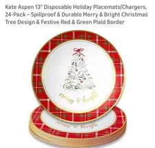 Christmas Charger/Placemats 24 Count 13in Disposable. Kate Aspen Brand New.