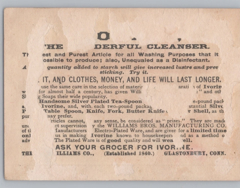 Victorian Ivorine Soap Trade Card by Williams Bros. with Children Art - Image 2 of 2