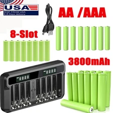 1.2V 3800mAh Rechargeable AA/AAA High Capacity Ni-MH  Batteries&8-Slot Charger