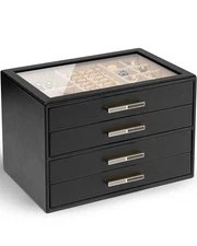 Vlando 4 Layer Jewelry Box for Women, Glass Lid Jewelry Organizer with 4 Drawers