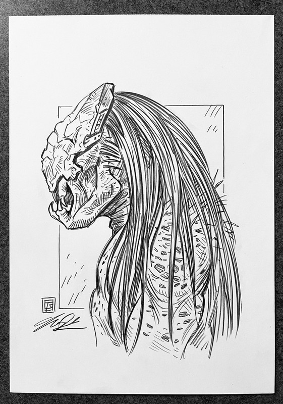 Prey Feral Predator Yautja ORIGINAL PENCIL SKETCH Tim Shinn