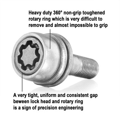 Heyner Germany Wheel Locking Nuts Set For Peugeot 208 (2012+) - M12x1.25, 4 Bolts + Key (HSB766/5k3x7)