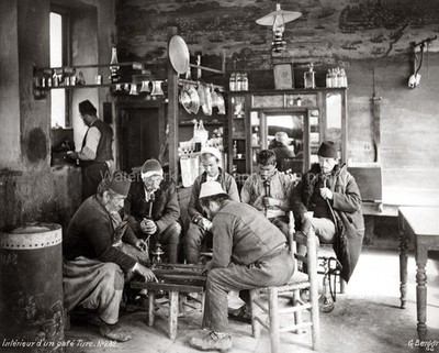 Turkey Men Playing Backgammon Smoking Hookah Pipes Cafe Vtg. Photo 19thC.