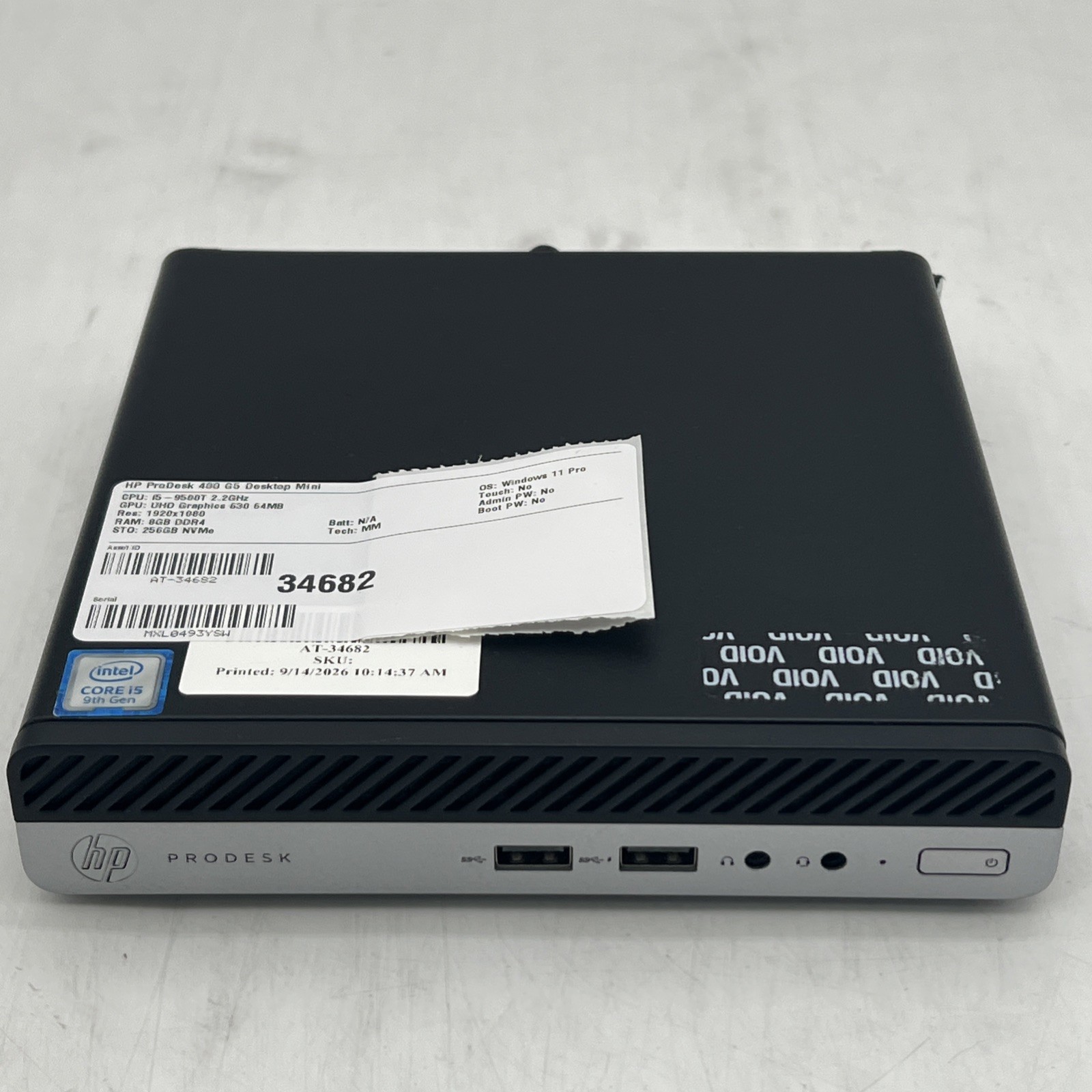 HP ProDesk 400 G5 Desktop Mini i5 9500T 2.2GHz 6-Core 8GB RAM 256GB NVMe Win11P