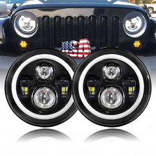 7 Round Led Headlights Hilo Beam H4 For Jeep Wrangler Jk Tj Cj Lj