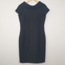 Hobbs Dress Womens UK 12 Black Shift 100% Wool Cap Sleeve Smart Work Office