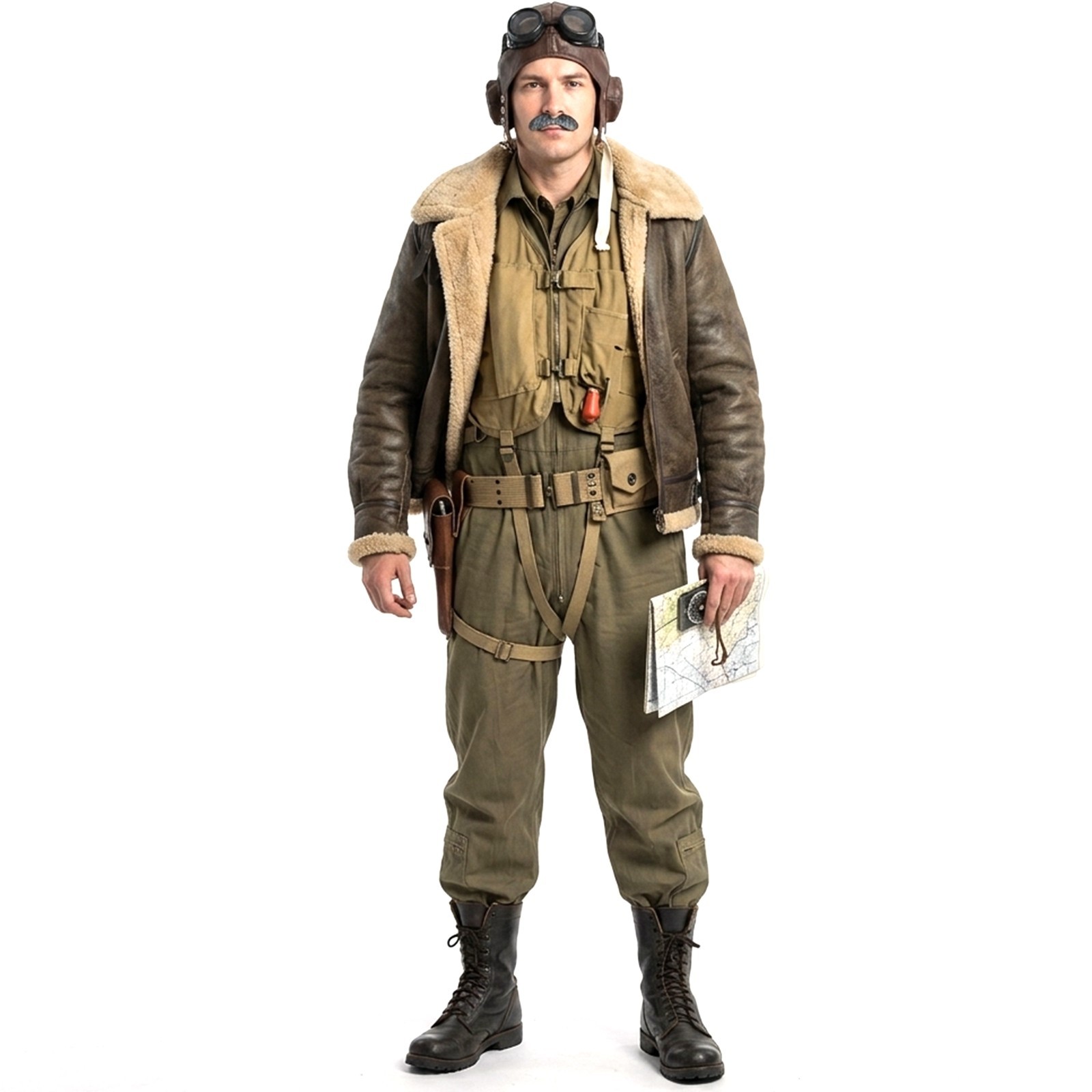 WW2 FLYING HELMET AND GOGGLES 1940'S PILOT HAT AVIATOR FANCY DRESS