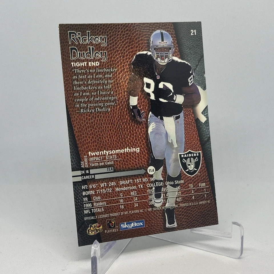 Rickey Dudley 1997 Skybox Impact #21 — Oakland Raiders - Image 4 of 4