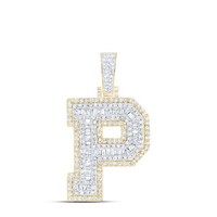 10K Gelbgold Echt Baguette Vereist Aus Buchstabe P Initialen AnhäNger 1 Karat