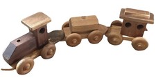Vintage Wooden Train Car Set Locomotive, Oil Car, Caboose Antique Kids Pull Toy