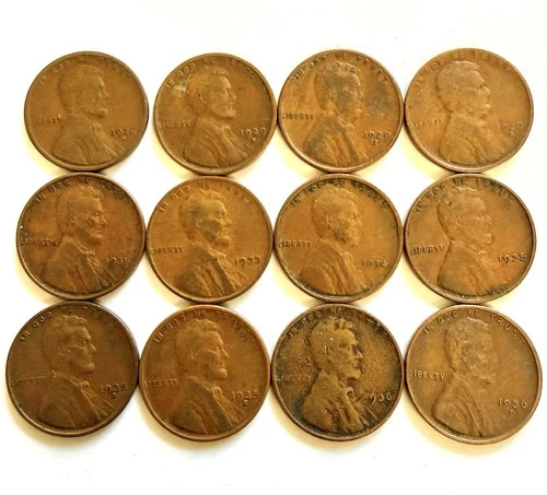 12 Lincoln Cent Wheats 1928D 29D 29S 30S 31 33 34 35 35D 35S 36 36D Unique Dates