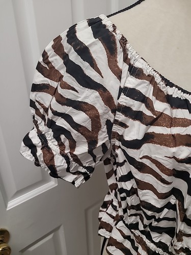 J CREW DAMEN ZEBRA PRINT, PUFFÄRMEL FRÜHLING OBERTEIL SCHÖSSCHEN BLUSE Gr. L Neu mit Etikett - Bild 2 von 8
