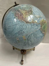 Vtg Replogle Land & Sea True to Life Globe 12" Dia Relief World Globe (A10)