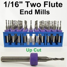 50 Pieces 1/16" Two Flute End Mills Solid Carbide 1/8" Shanks Up Cut .250" Depth