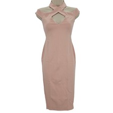 Nookie Womans size S Hollywood Midi Dress in Blush Pink Sheath Halter Lined NEW
