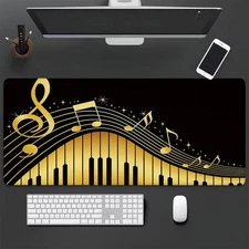40*90cm 1pc XXL Large Music Notes Rubber Mouse Pad - Non-Slip Stitched Edges, Wa