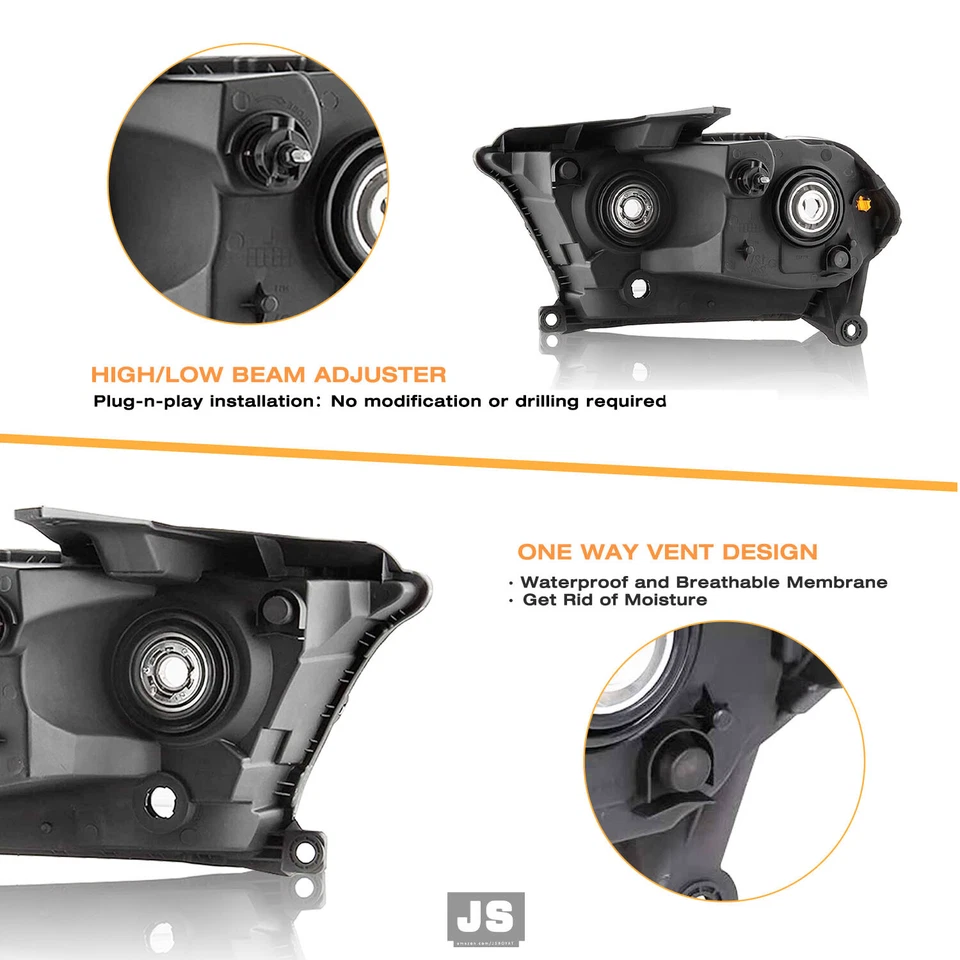 LH+RH FOR 2011 2012 2013 DODGE DURANGO HEADLIGHT BLACK HOUSING AMBER HEADLAMP - Image 3 of 4