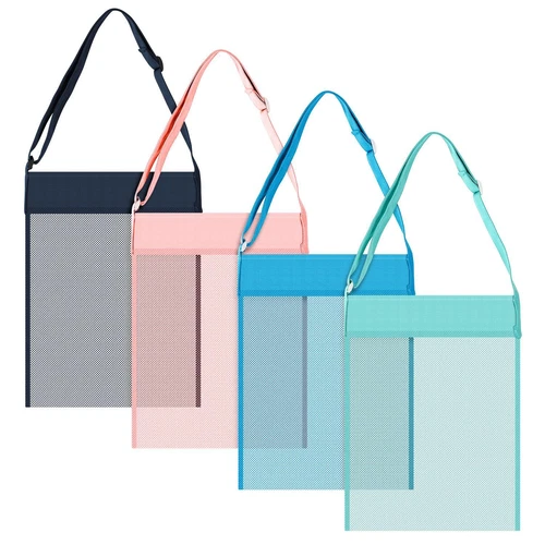 Vinsani Set of 4 [Blue/Green/Navy/Pink] Adjustable Shoulder Mesh Beach Bags