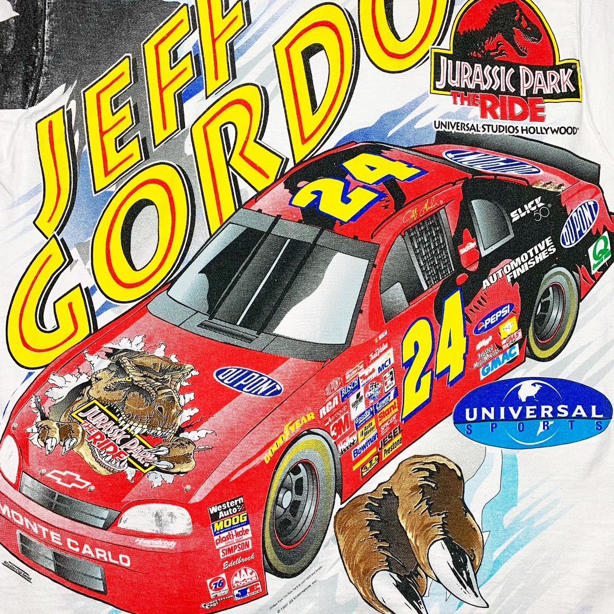 Vtg Rare NASCAR Jeff Gordon Jurrasic Park All Over Print T Shirt