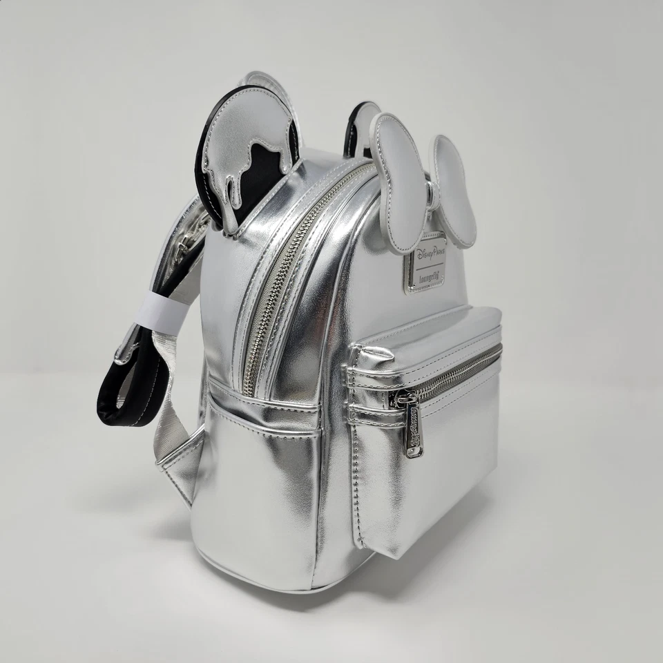 🌍📦 Loungefly 100 Silver Platin Celebration Minnie Mini Rucksack Backpack Sac - Bild 3 von 4