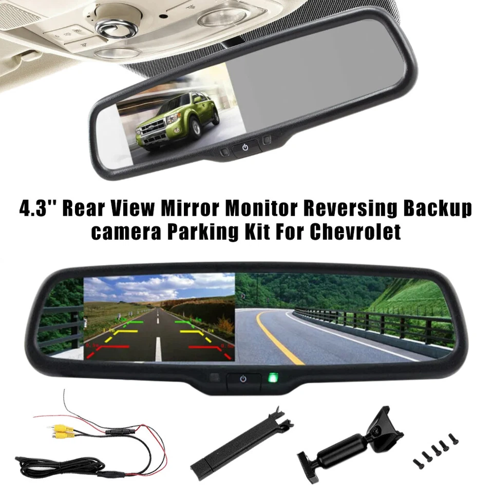 4.3'' Rear View Mirror Monitor Reversing Backup camera Parking Kit For Chevrolet - Image 2 of 4