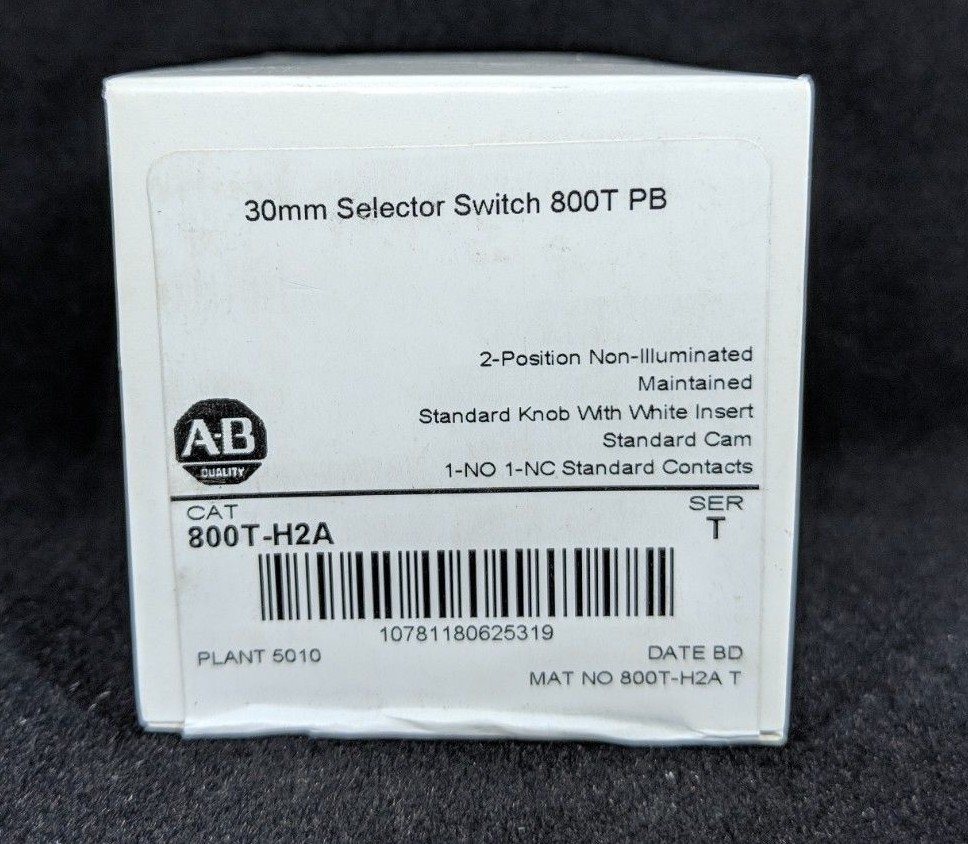 ALLEN BRADLEY 800T-H2A 30.5mm Type 4/13 2 Pos Sel. Switch-Non-Illum., White, Std