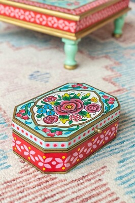 Schmuckschatulle aus Holz handbemalt indisches Blumendesign Schmuckaufbewahrung Geschenk