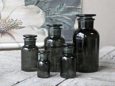Black Apothecary Glass Storage Bottle w/ Lid, Botanical Jar Stem Flower Vase