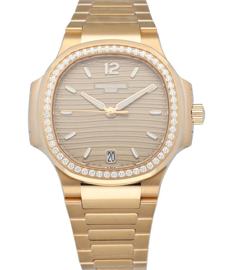 Patek Philippe Nautilus Ladies Rose Gold Nautilus White Dial Diamond Bezel 7118/1200R-001