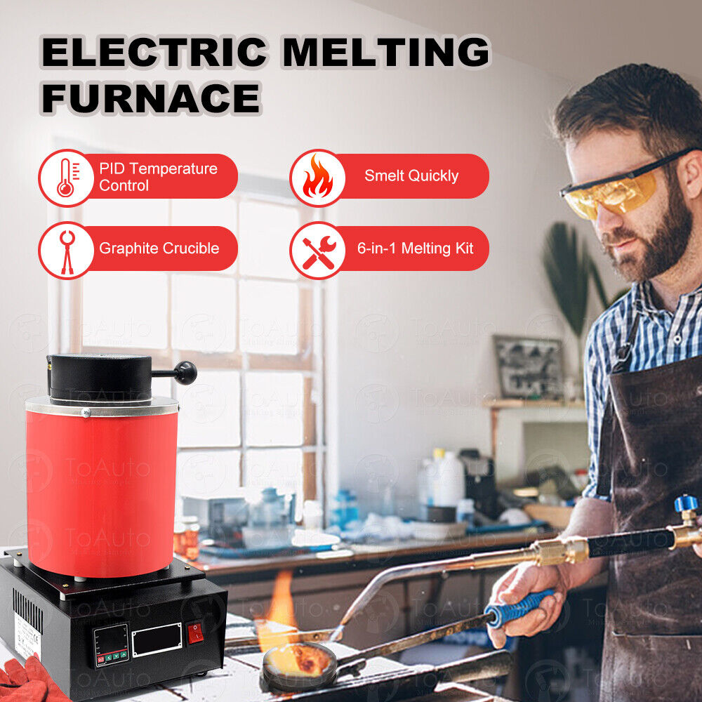 VICSEC 3KG Gold Melting Furnace 110V 2000℉ Electric Digital Smelting  Furnace for Gold,Silver,Copper,Aluminum,Tin with Graphite Crucible, Pliers,  Power