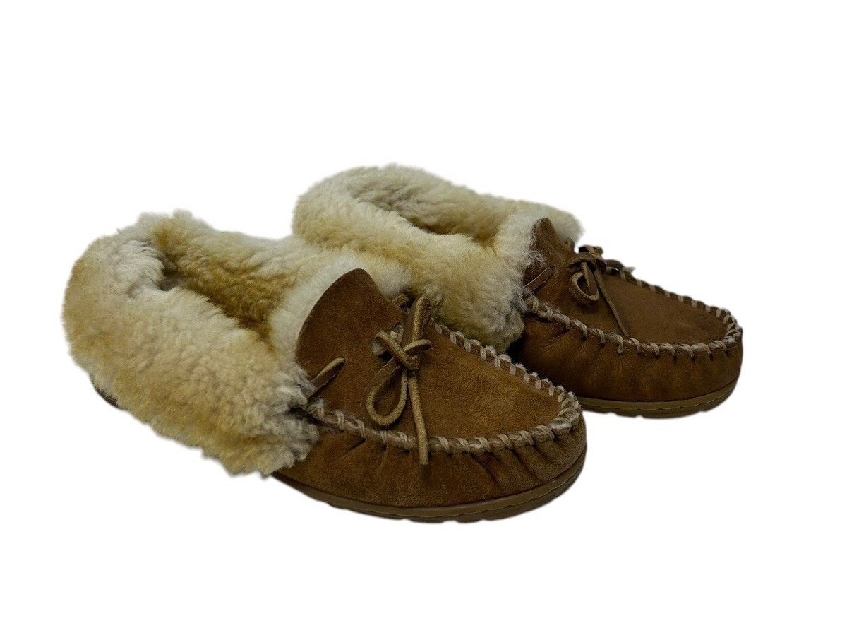 Bean Slippers Women 6M Wicked Good shoes Brown Suede Shearling Line  Moccasin