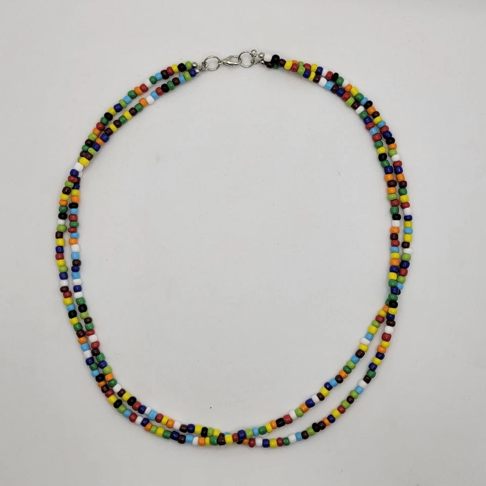 Collar Boho Doble Cuentas Multicolor Hippie Cuentas Vidrio 20 pulgadas Foto 3 de 4