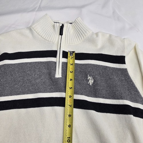 Us Polo Assn Men's Large Ivory Black 1/4 Quarter Zip Cotton Sweater Pullover - Picture 16 of 19