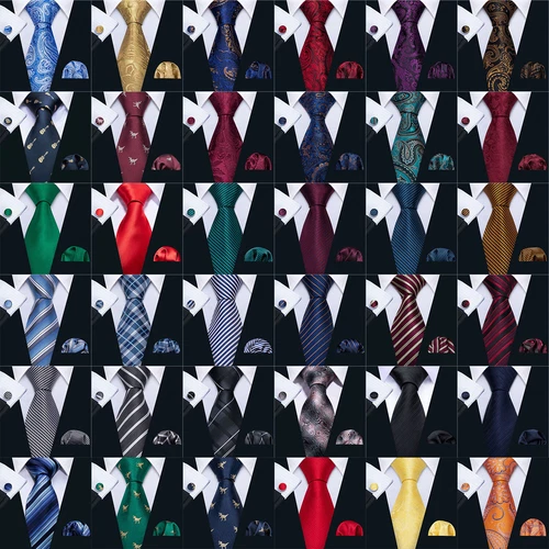 Men's Tie Classic Wedding Formal Necktie and Pocket Square Cufflinks Set Paisley