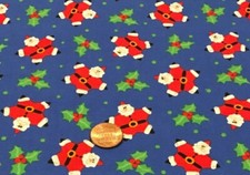 Tiny Santa & Mistletoe ALLOVER Blue*General Fabrics*100% Cotton Remnant* 8" x20"