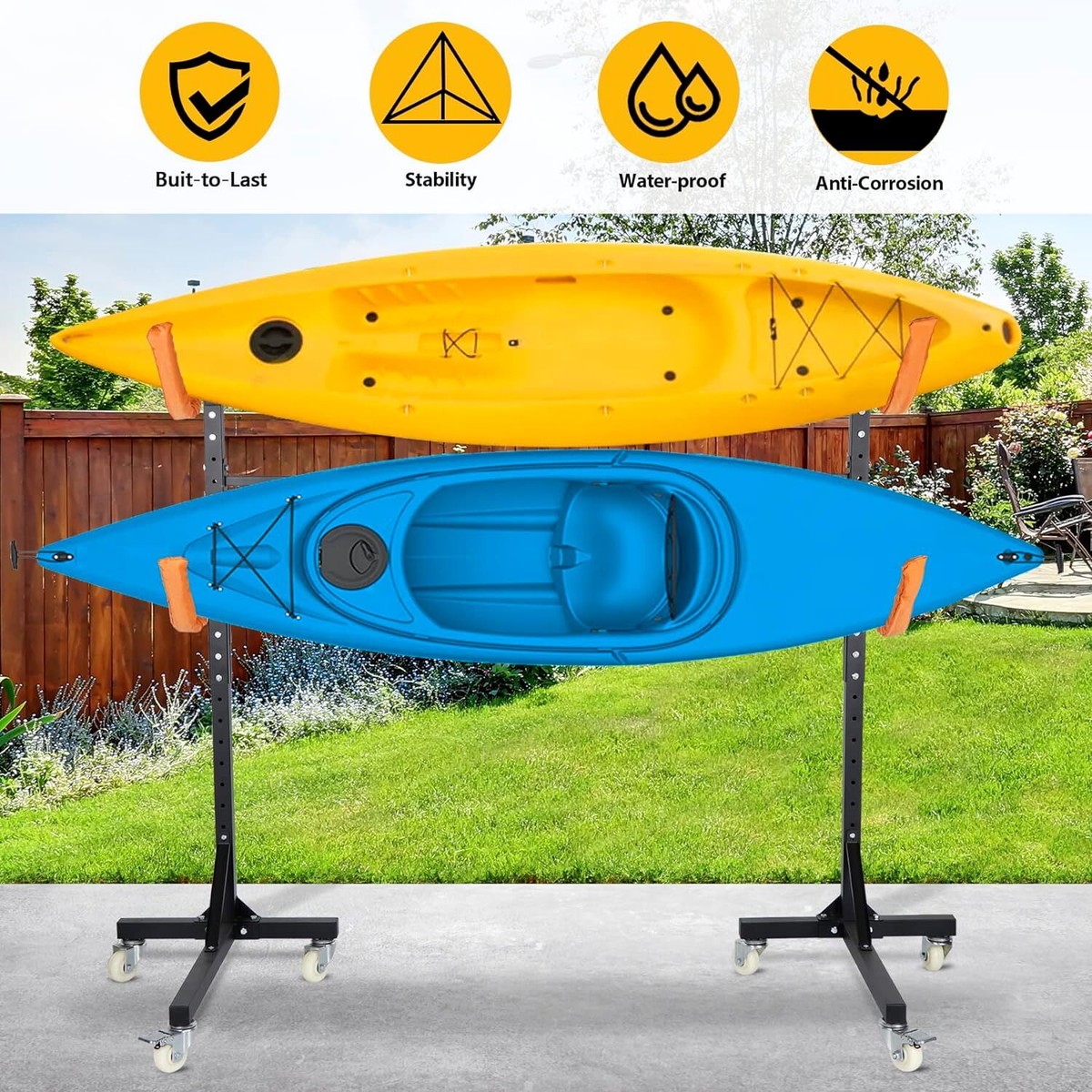 Movable Kayak Rack Kayak Storage With Wheels Freestanding Kayak Storage Rack - Holds 2-4 ...