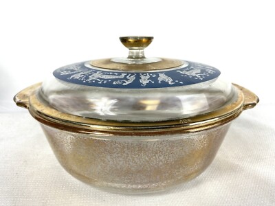 Fire King 408 Grecian Hellenic Top with Gold Flecks Bottom 2 Qt. Casserole Dish 