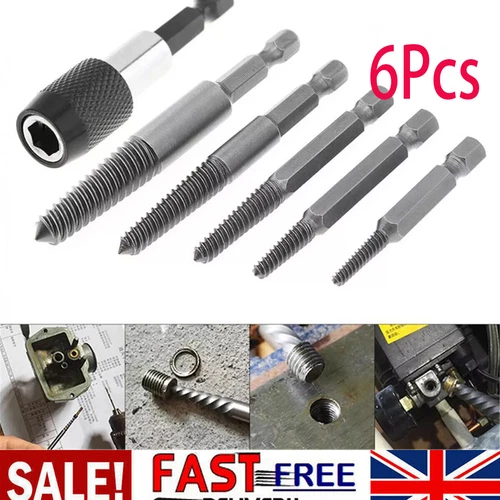 6PCS Damaged Screw Extractor 1/4 Hex Shank Tool Set Broken Stripped Bolt Remover - Bild 1 von 11