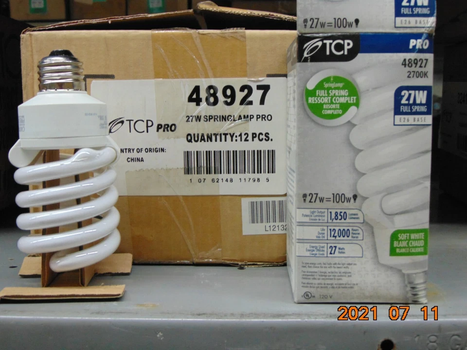 TCP-48927 27W 2700K T3 MEDIUM BASE MINI SPIRAL FLUORESCENT - Image 3 of 3