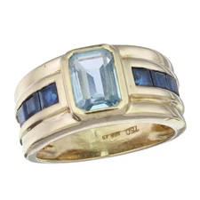 Aquamarine Sapphires 750 Yellow Gold Ring