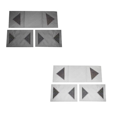 Tris centrini moderni in raso jacquard con frange Grigio Perla