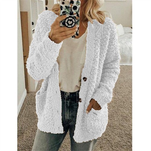 Mujeres Sherpa Chaqueta Abierta Frontal Polar Chaquetas Manga Larga Borroso Botón Abrigos - Imagen 8 de 18