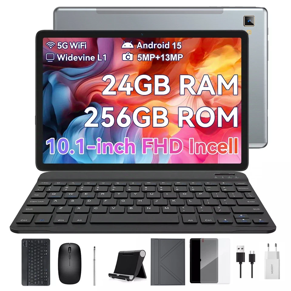 XGODY Neuest P60 Android 15 Tablet 10 Zoll mit Keyboard 24GB+256GB 5G WiFi 8000mAh