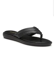 Coach And Four Pernice Women's Sandal Leather Thong Padded Footbed In Black Sz 7