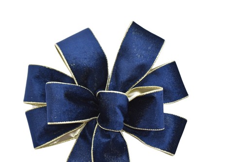 Large 10" Hand Made Wreath Bow -Wired Indoor Velvet-Christmas-Navy Blue Gold - Picture 5 of 7