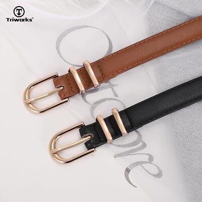 2 Pack Women Skinny Leather Belts for Jeans Pants Thin Faux  display picture 2