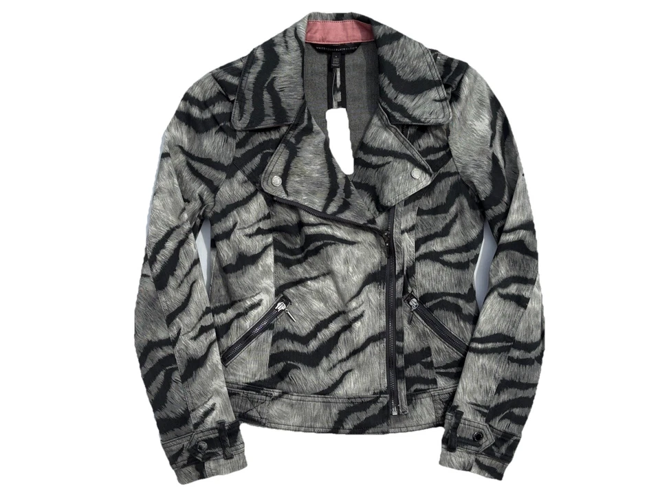 全新 White House 黑色市场 尺寸 4 WHBM 印花摩托车夹克 老虎 灰色/多色 — 第 3/4 张图片