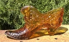 VTG Fenton Cathead Daisy and Button Amber Art Victorian Glass Slipper 5.5"