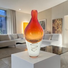 VTG Murano Style Sommerso Art Glass Vase Orange Clear DNA Swirl 12"