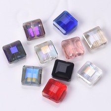 10pcs Square Shape 13mm Colorful Plated Faceted Cut Crystal Glass Loose Beads